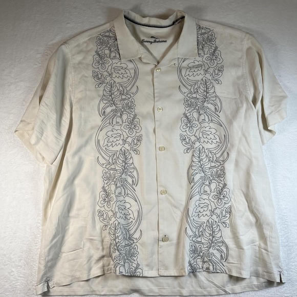 Tommy Bahama Other - Tommy Bahama Shirt Mens 3XL Cream Silk Floral Embroidered Camp‎ Hawaiian